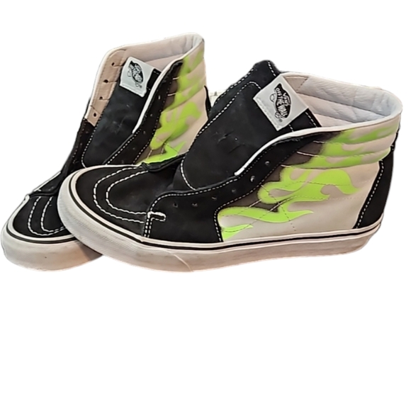 Vans SK8-Hi black suede with neon flames high top sneakers W9.5, M8 - Picture 8 of 12
